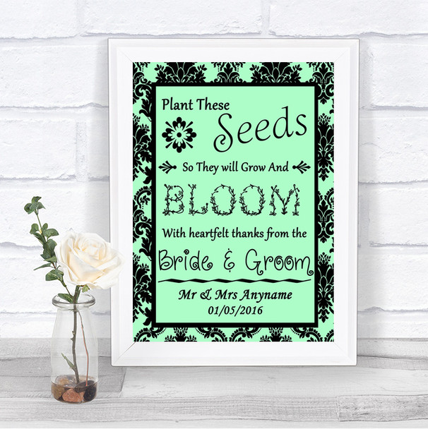 Mint Green Damask Plant Seeds Favours Personalized Wedding Sign