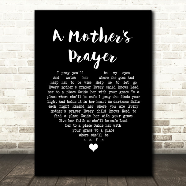 Celine Dion A Mother's Prayer Black Heart Song Lyric Wall Art Print