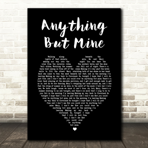 Kenny Chesney Anything But Mine Black Heart Song Lyric Wall Art Print