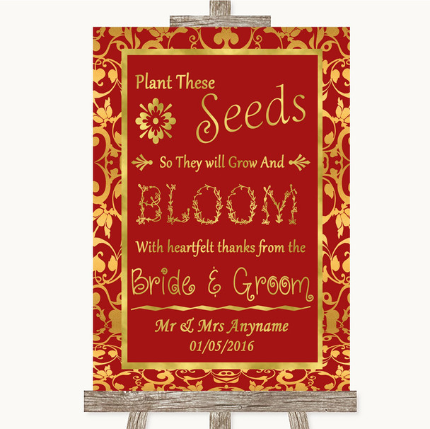 Red & Gold Plant Seeds Favours Personalized Wedding Sign