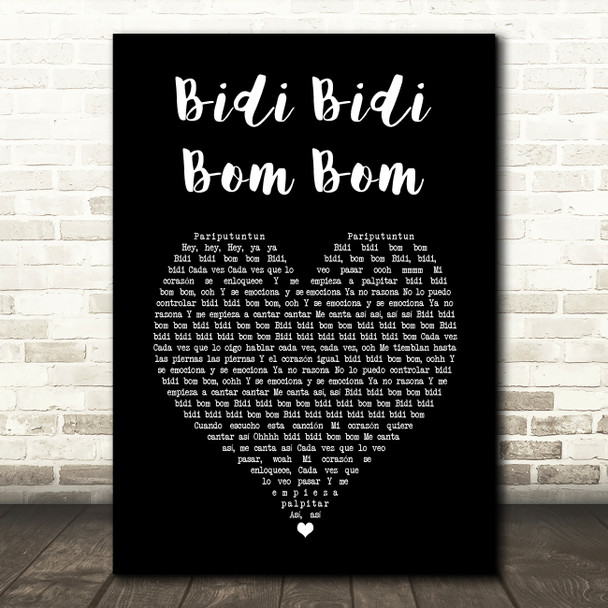 Selena Bidi Bidi Bom Bom Black Heart Song Lyric Wall Art Print