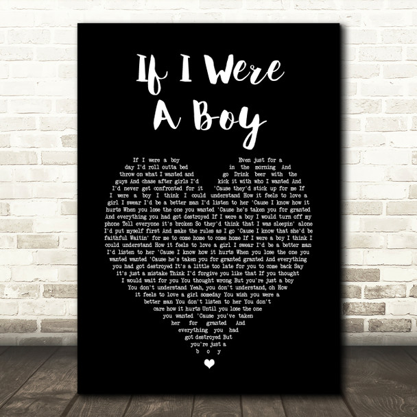 Beyonce If I Were A Boy Black Heart Song Lyric Wall Art Print