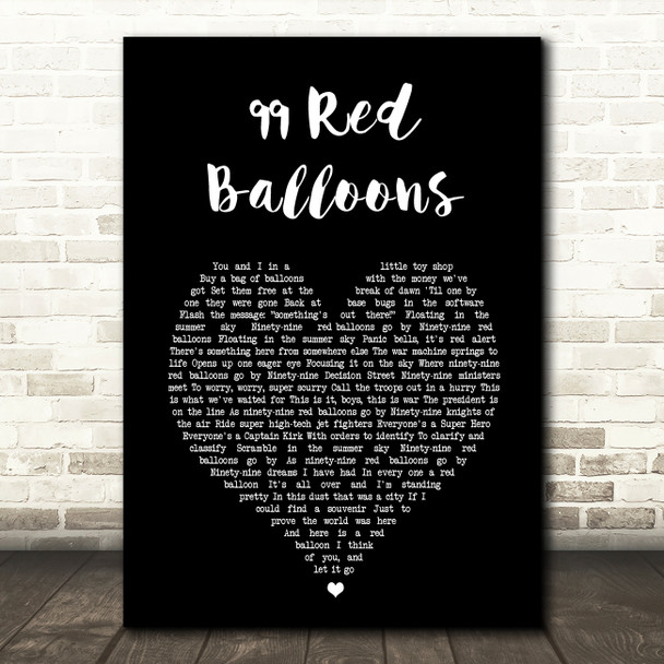 Nena 99 Red Balloons Black Heart Song Lyric Wall Art Print