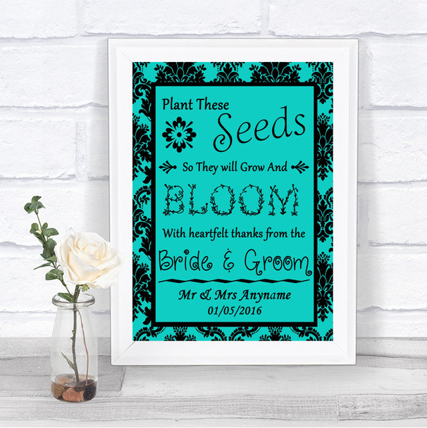 Turquoise Damask Plant Seeds Favours Personalized Wedding Sign