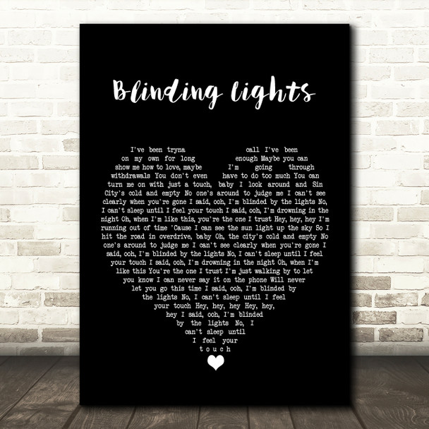 The Weeknd Blinding Lights Black Heart Song Lyric Wall Art Print