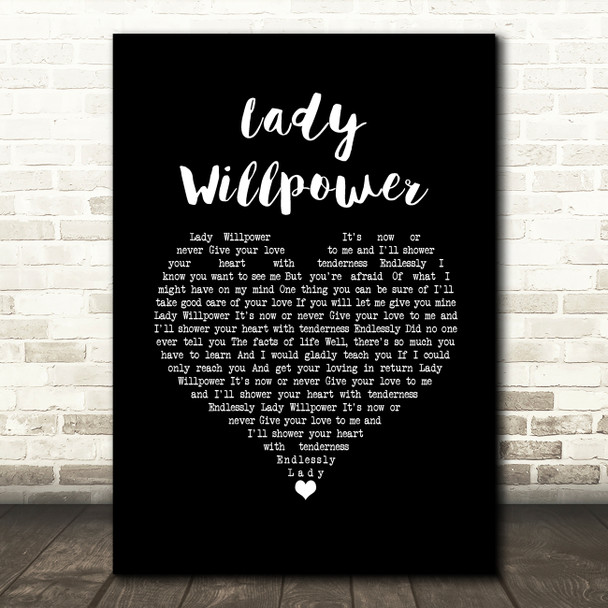 Gary Puckett & The Union Gap Lady Willpower Black Heart Song Lyric Wall Art Print