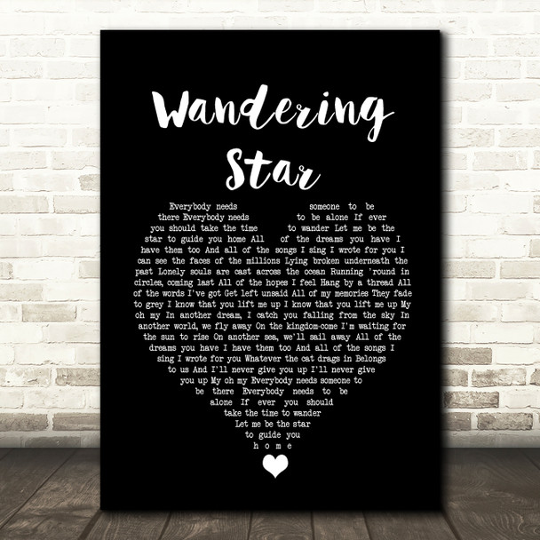 Noel Gallagher's High Flying Birds Wandering Star Black Heart Song Lyric Wall Art Print