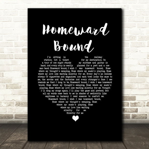 Simon & Garfunkel Homeward Bound Black Heart Song Lyric Wall Art Print