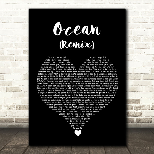 KAROL G & Jessie Reyez Ocean (Remix) Black Heart Song Lyric Wall Art Print