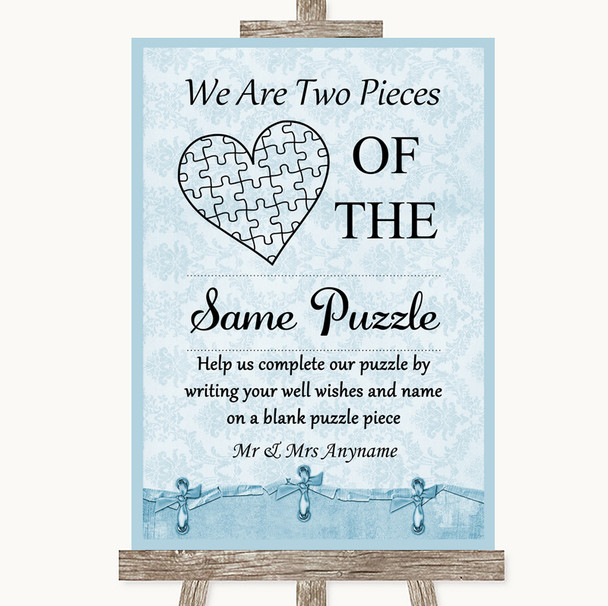 Blue Shabby Chic Puzzle Piece Guest Book Personalized Wedding Sign