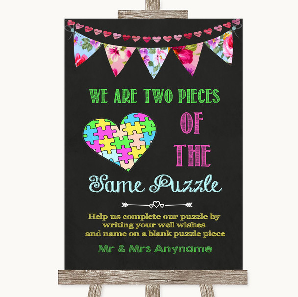 Bright Bunting Chalk Puzzle Piece Guest Book Personalized Wedding Sign