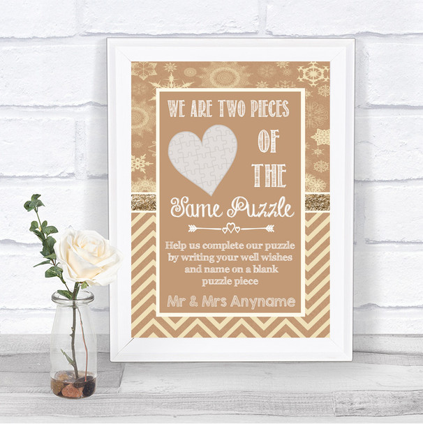 Brown Winter Puzzle Piece Guest Book Personalized Wedding Sign
