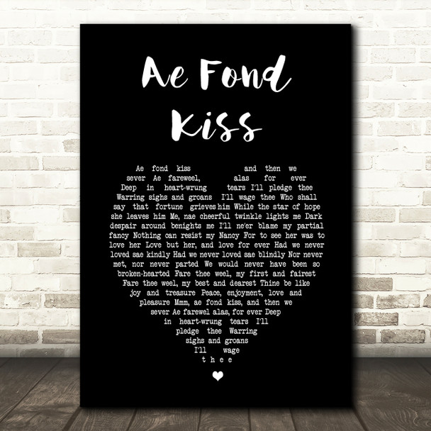 Eddie Reader Ae Fond Kiss Black Heart Song Lyric Wall Art Print