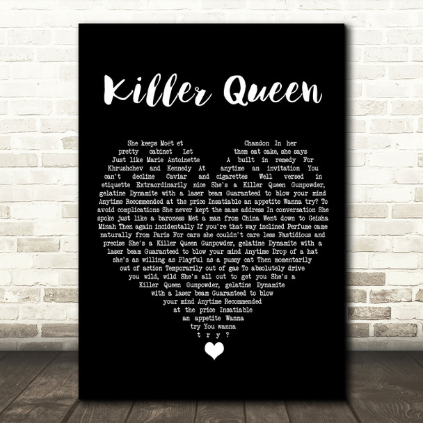 Queen Killer Queen Black Heart Song Lyric Wall Art Print