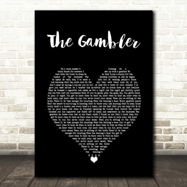 Kenny Rogers The Gambler Black Heart Song Lyric Wall Art Print