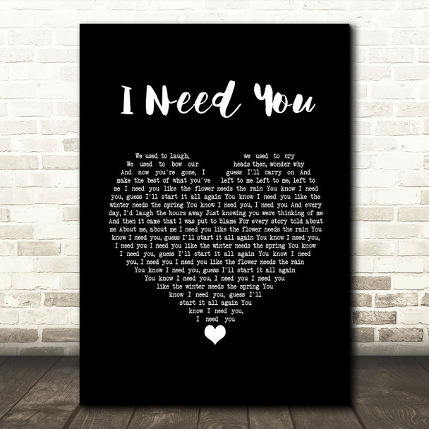 America I Need You Black Heart Song Lyric Wall Art Print