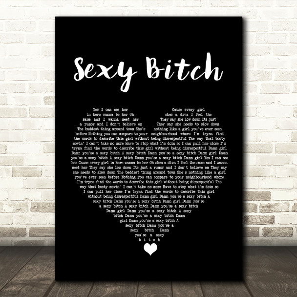 David Guetta Sexy Bitch Black Heart Song Lyric Wall Art Print