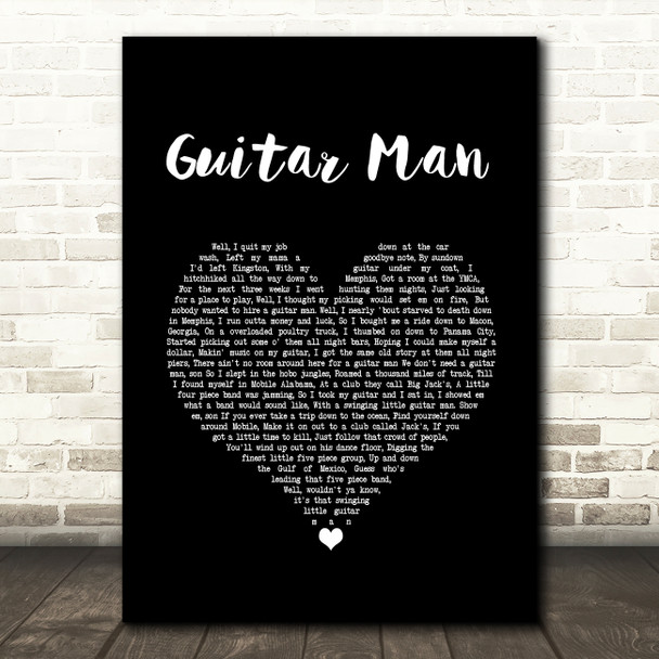 Elvis Presley Guitar Man Black Heart Song Lyric Wall Art Print