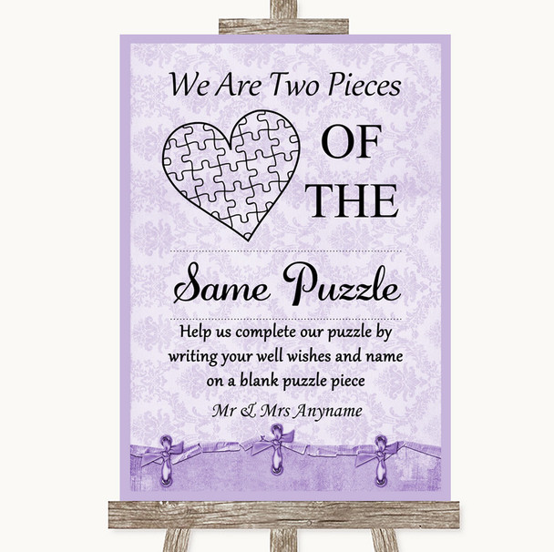 Lilac Shabby Chic Puzzle Piece Guest Book Personalized Wedding Sign