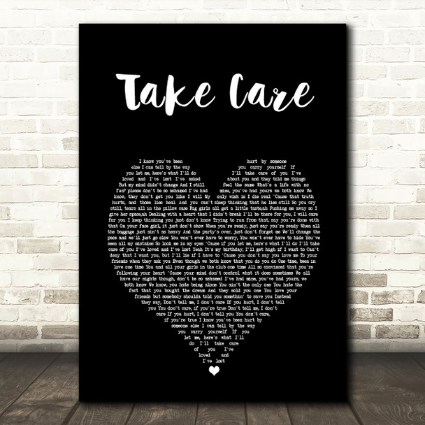 Drake Take Care Black Heart Song Lyric Wall Art Print