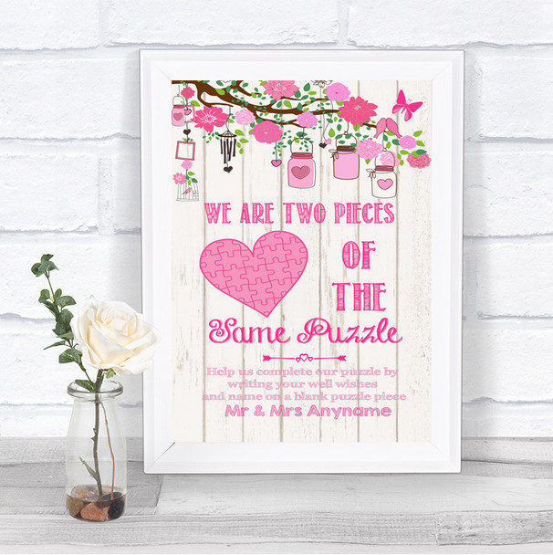 Pink Rustic Wood Puzzle Piece Guest Book Personalized Wedding Sign