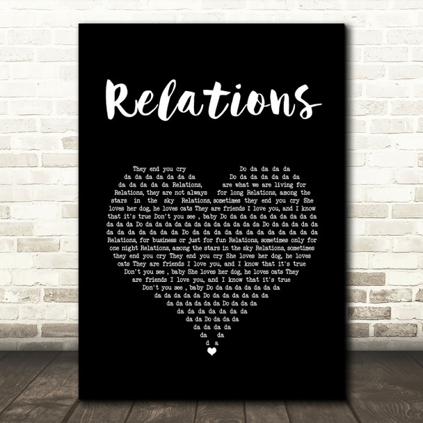 Erika Relations Black Heart Song Lyric Wall Art Print