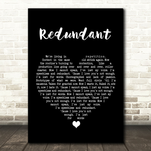 Green Day Redundant Black Heart Song Lyric Wall Art Print