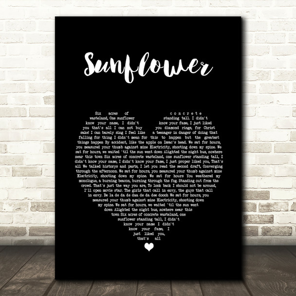 The Courteeners Sunflower Black Heart Song Lyric Wall Art Print