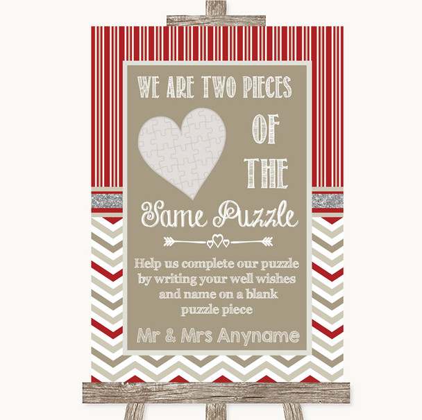 Red & Grey Winter Puzzle Piece Guest Book Personalized Wedding Sign