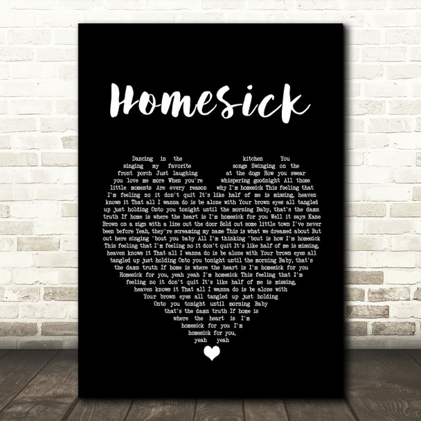 Kane Brown Homesick Black Heart Song Lyric Wall Art Print