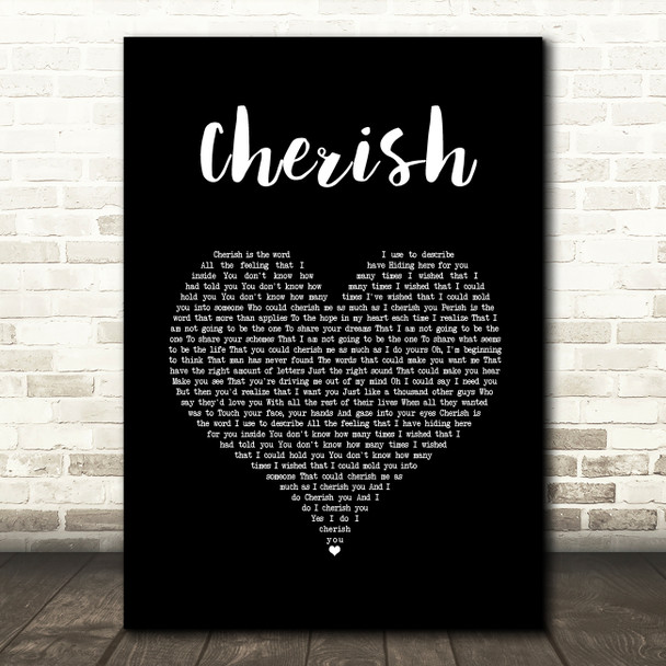 David Cassidy Cherish Black Heart Song Lyric Wall Art Print