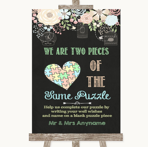 Shabby Chic Chalk Puzzle Piece Guest Book Personalized Wedding Sign