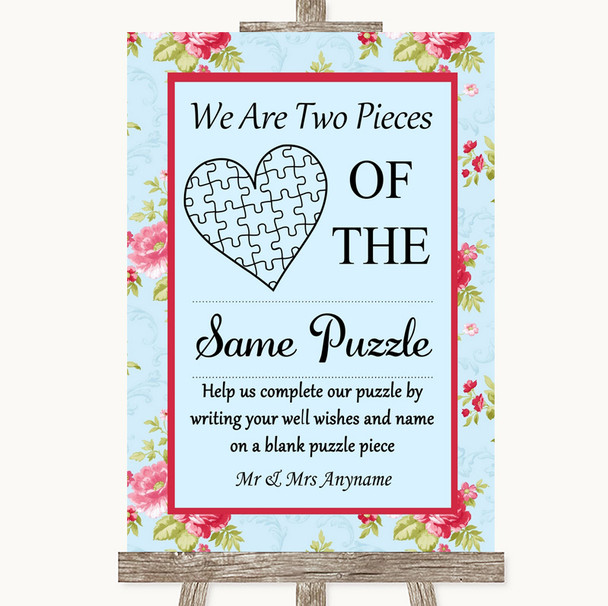 Shabby Chic Floral Puzzle Piece Guest Book Personalized Wedding Sign