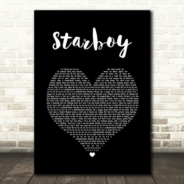 The Weeknd Starboy Black Heart Song Lyric Wall Art Print