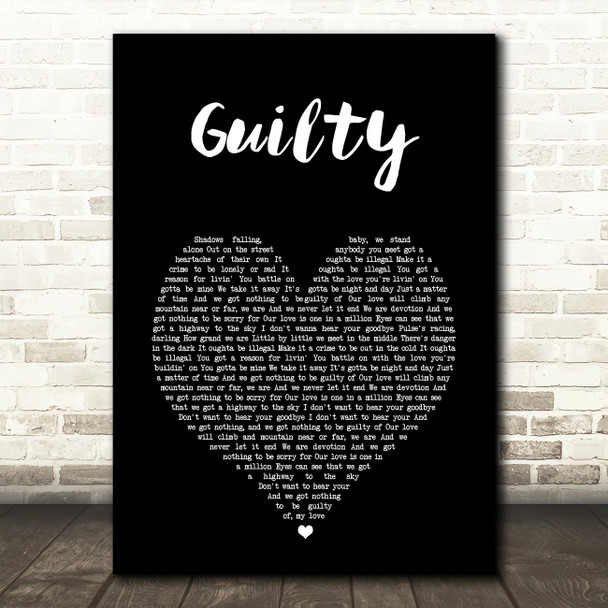 Barbra Streisand & Barry Gibb Guilty Black Heart Song Lyric Wall Art Print