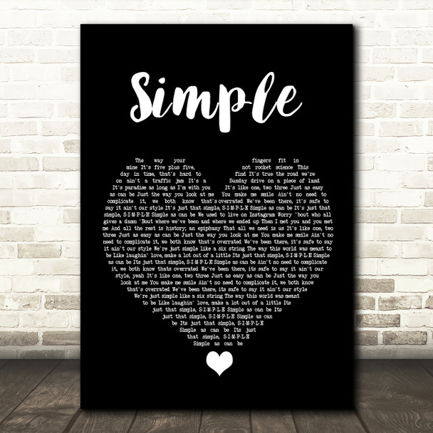 Florida Georgia Line Simple Black Heart Song Lyric Wall Art Print