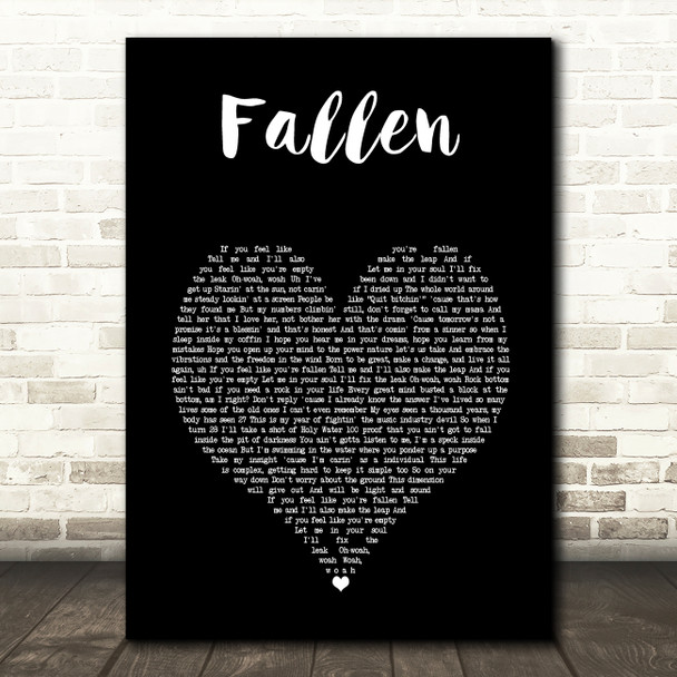 Upchurch Fallen Black Heart Song Lyric Wall Art Print