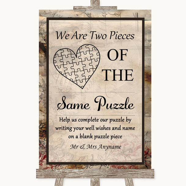 Vintage Puzzle Piece Guest Book Personalized Wedding Sign