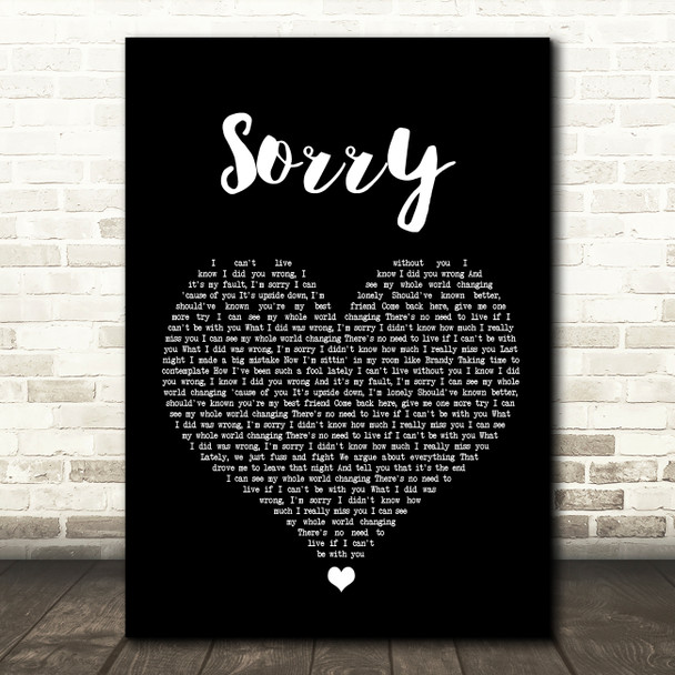 Joel Corry Sorry Black Heart Song Lyric Wall Art Print