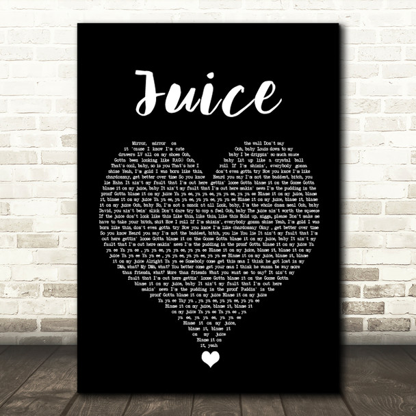 Lizzo Juice Black Heart Song Lyric Wall Art Print