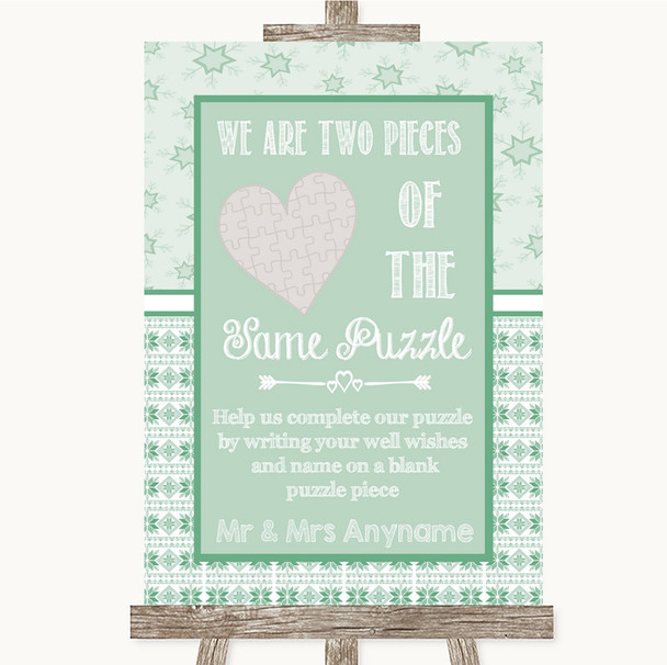 Winter Green Puzzle Piece Guest Book Personalized Wedding Sign