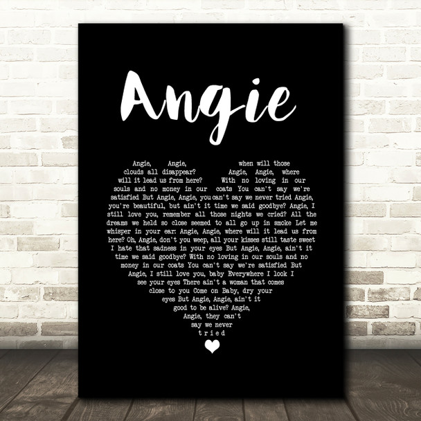 The Rolling Stones Angie Black Heart Song Lyric Wall Art Print