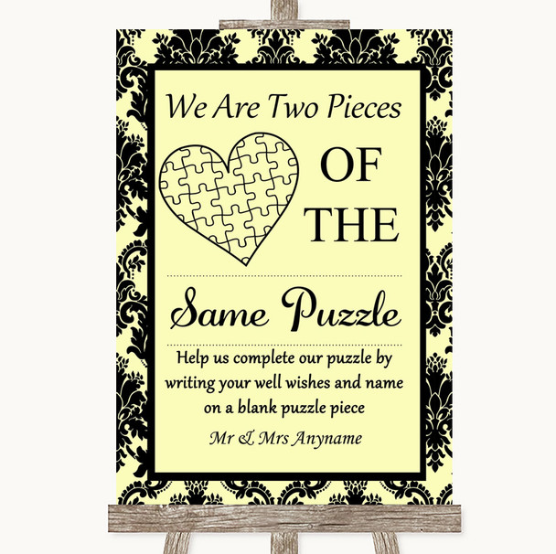 Yellow Damask Puzzle Piece Guest Book Personalized Wedding Sign