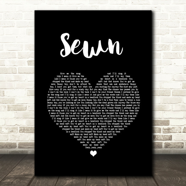 The Feeling Sewn Black Heart Song Lyric Wall Art Print