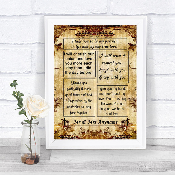 Autumn Vintage Romantic Vows Personalized Wedding Sign