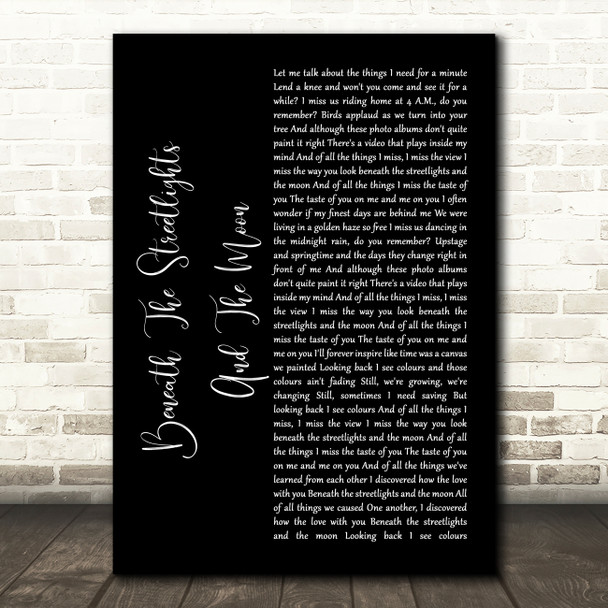 JP Cooper Beneath The Streetlights And The Moon Black Script Song Lyric Wall Art Print