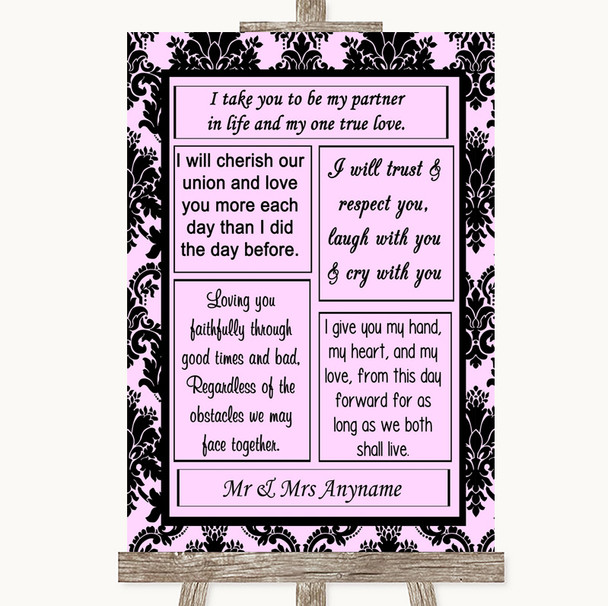 Baby Pink Damask Romantic Vows Personalized Wedding Sign