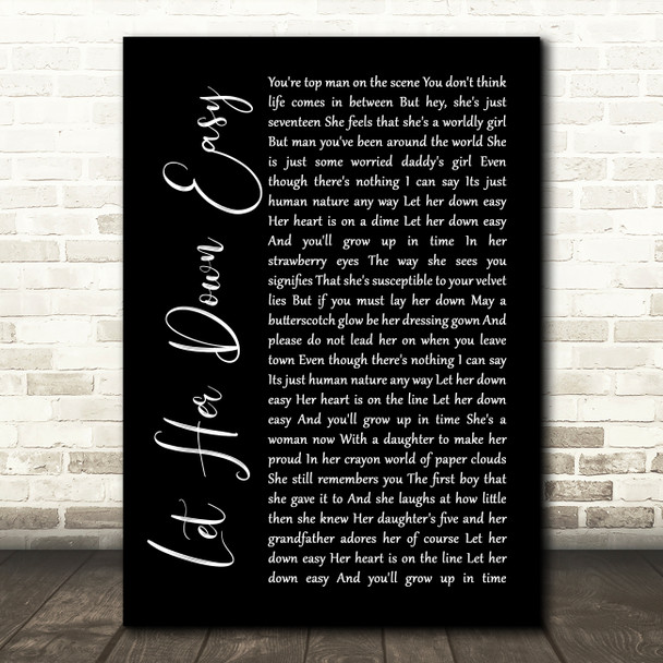 George Michael Let Her Down Easy Black Script Song Lyric Wall Art Print