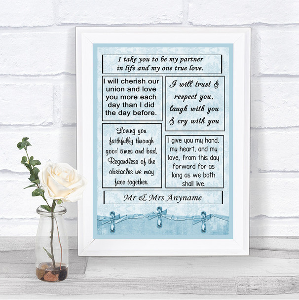 Blue Shabby Chic Romantic Vows Personalized Wedding Sign