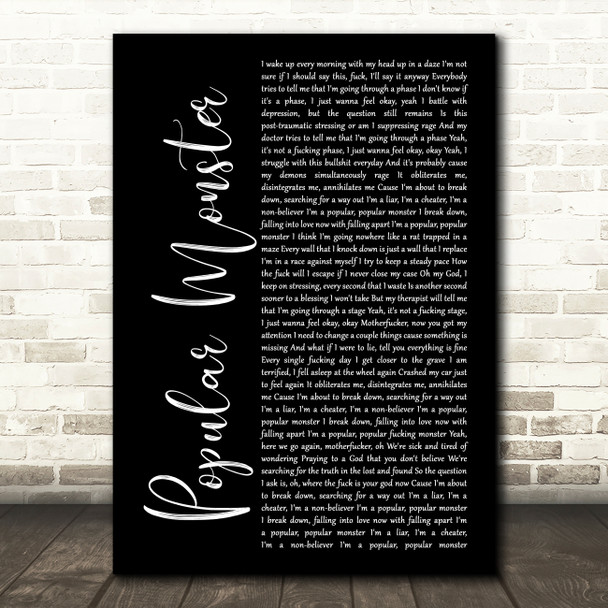 Falling In Reverse Popular Monster Black Script Song Lyric Wall Art Print Falling In Reverse Popular Monster Black Script Song Lyric Wall Art Print